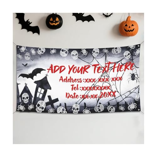 Personalisierte Halloween Banner Dekoration Fügen Sie Ihren eigenen Fototext hinzu. „Happy Halloween“ Party Banner Dekorationsschild für die Haustür Veranda Außenbereich Hof Heimparty Zubehör von Naispanda