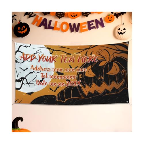 Personalisierte Halloween Banner Dekoration Fügen Sie Ihren eigenen Fototext hinzu. „Happy Halloween“ Party Banner Dekorationsschild für die Haustür Veranda Außenbereich Hof Heimparty Zubehör von Naispanda