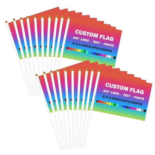 Personalisierte Handflagge mit Stange, 6–500 Stück, Personalisierte Stockflaggen Miniflaggen mit Fototext-Logo, Personalisierte kleine Handflagge für Teamaktivitäten, Sportveranstaltungen, Paraden von Naispanda