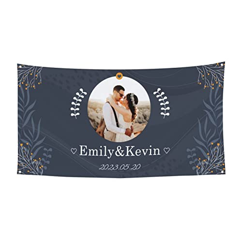 Personalisiertes Hochzeitstag Banner, Personalisiertes Foto Hochzeits Banner Poster, Benutzerdefinierter Jahrestags Banner Poster Hintergrund für Brautpaar - 180 x 90 cm (70 x 35 Zoll) von Naispanda