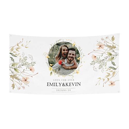 Personalisiertes Hochzeitstag Banner, Personalisiertes Foto Hochzeits Banner Poster, Benutzerdefinierter Jahrestags Banner Poster Hintergrund für Brautpaar - 180 x 90 cm (70 x 35 Zoll) von Naispanda