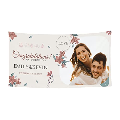 Personalisiertes Hochzeitstag Banner, Personalisiertes Foto Hochzeits Banner Poster, Benutzerdefinierter Jahrestags Banner Poster Hintergrund für Brautpaar - 180 x 90 cm (70 x 35 Zoll) von Naispanda