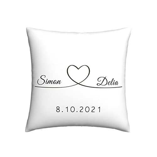 Personalisiertes Kissen Bezug mit Name & Datum Couple Jahrestag Valentinstag Hochzeit Paar Für Freund Freundin Personalisierte Geschenk Idee Selbst gestalten Doppelseitig 65 x 65 cm von Naispanda