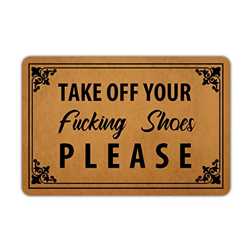 Naiteu Fußmatte für die Vordertür, Motiv: Take Off Your Fucking Shoes Please maschinenwaschbar, Gummi, lustige Fußmatte für drinnen und draußen, Teppich 59.9 cm (B) x 39.9 cm (L) von Naiteu