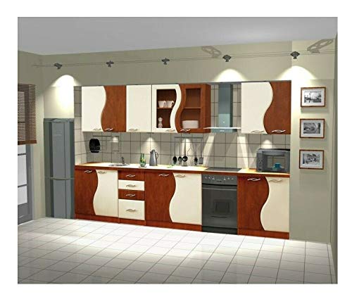 Naka24 Küche 260cm Küchenzeile Welle MDF Birne-Vanilla von Naka24