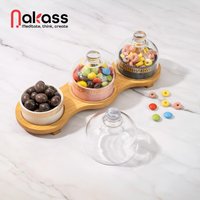 Nakass 3x Snackschalen Servierschalen Set Aus Keramik Mit Glasigen Deckels - Dessertschale 1x Bambus Holztablett Für Esstischdeko Nakass 3x Snackschalen Servierschalen Set Aus Keramik Mit Glasigen Deckels - Dessertschale 1x Bambus Holztablett Für Esstischdeko von Nakass