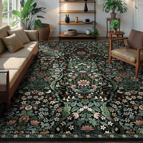 22,9 x 30,5 cm großer Teppich mit Blumenmuster im Vintage-Stil, waschbar, groß, Boho-Wohnzimmer-Teppich, botanischer Druck, rutschfest, schmutzabweisend, leicht, für Schlafzimmer, Esszimmer von NakedCloud