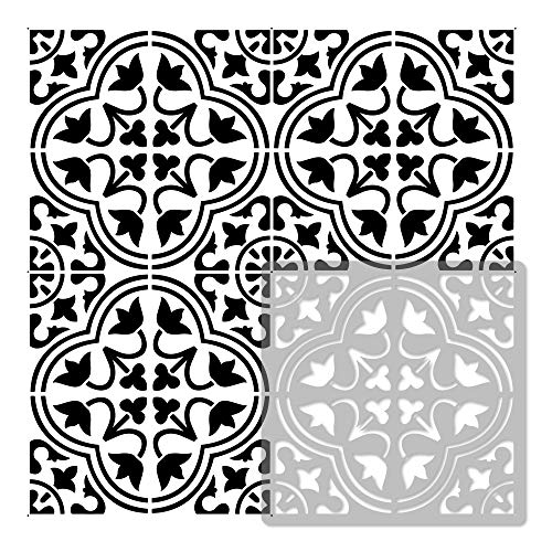 NAKLEO Moro Fliese Wiederverwendbare Kunststoff Schablone - 20x20cm - Spanisch Blumen Maurisch - Marokkanisch Geometrisch - Pflasterstein Betonboden Wandmalerei Vorlage Holz von Nakleo