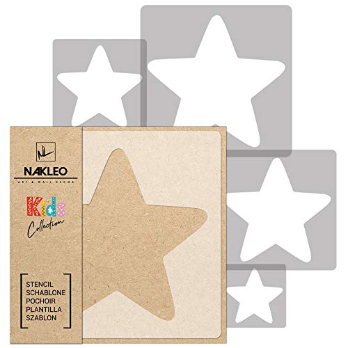 NAKLEO Schablonen Malen für Kinderzimmer, 5 Stück Set 9x9 bis 34x34cm Stern Star, Wiederverwendbare Kunststoff Malvorlage Raumdekoration, Basteln DIY Wand Möbel Papier Stoff von Nakleo