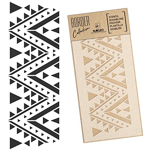 NAKLEO Bordüre Schablone zum Malen 21x45 cm, Geometrischer Teppich Kasachen Uiguren Muster, Kunstoff Wiederverwendbare Wandchablone, Handwerk DIY Dekoration, Stoff Möbel Holz Papier von Nakleo