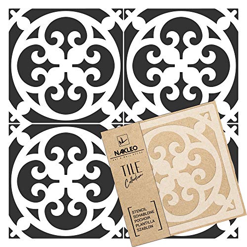 NAKLEO Fliesen Schablone zum Malen 15x15 cm, Cheles Spanische Maurische Blume Marokkanisch, Kunststoff Wiederverwendbare Bodenschablone DIY, Holz Möbel Wand Dekoration - Terrakotta NAKLEO Fliesen Schablone zum Malen 15x15 cm, Cheles Spanische Maurische Blume Marokkanisch, Kunststoff Wiederverwendbare Bodenschablone DIY, Holz Möbel Wand Dekoration - Terrakotta von Nakleo