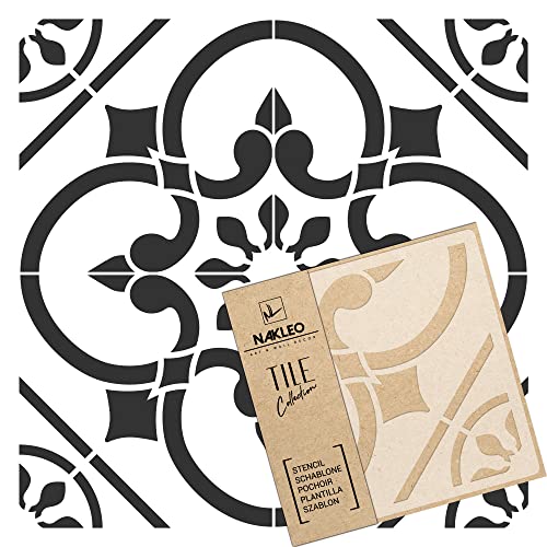 NAKLEO Fliesen Schablone zum Malen 25x25 cm, Victorian Oxford Spanische Blume Geometrisch, Kunststoff Wiederverwendbare Bodenschablone DIY, Holz Möbel Wand Dekoration von Nakleo