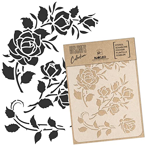 NAKLEO Malschablone für Handwerk A3 30x42cm, Rose Blume Natur Muster, Wiederverwendbare Kunststoff DIY & Scrapbooking Zeichenschablone, Decoupage Kunst Vorlage, Wand Stoff Möbel Holz NAKLEO Malschablone für Handwerk A3 30x42cm, Rose Blume Natur Muster, Wiederverwendbare Kunststoff DIY & Scrapbooking Zeichenschablone, Decoupage Kunst Vorlage, Wand Stoff Möbel Holz von Nakleo
