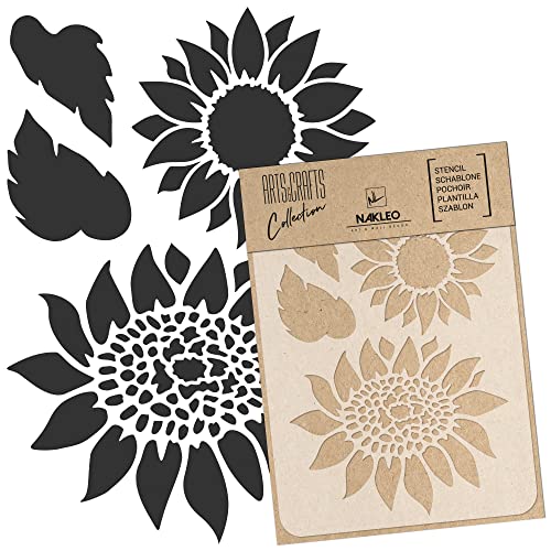 NAKLEO Malschablone für Handwerk A3 30x42cm, Sonnenblumen Blatt Natur Muster, Wiederverwendbare Kunststoff DIY & Scrapbooking Zeichenschablone, Decoupage Kunst Vorlage, Wand Stoff Möbel Holz von Nakleo