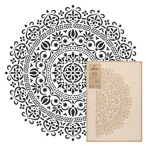 NAKLEO Mandala Große Malschablonen Durchmesser 89 cm - L, Orientalischer Kreis Geometrisches Ornament, Wiederverwendbare Kunststoff Wandschablone DIY Handwerk, Holz Möbel Boden Stoff von Nakleo