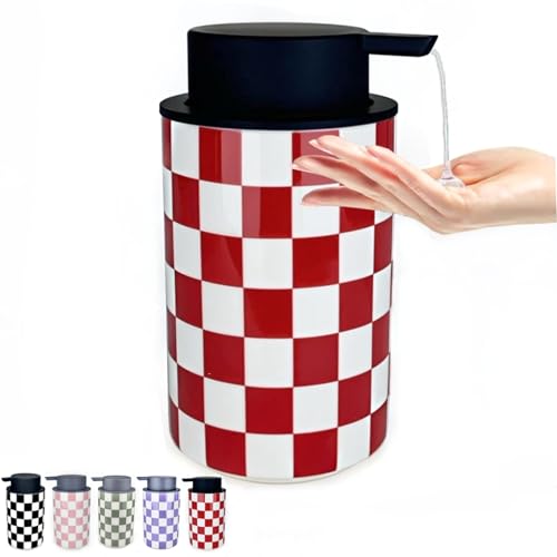 Keramik-Seifenspender, roter Handseifenspender für Badezimmer, Küche, Arbeitsplatte, Lotion/Flüssigkeit, nachfüllbare Flasche für Küchentheke, rot und weiß, Badezimmer/Küchendekoration von Nakor home
