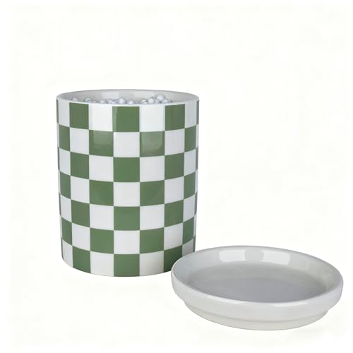 Q-Tip-Halter, Qtip Spender mit Deckel, Wattestäbchen-Ball-Halter für Badezimmer, Keramik-Q-Tip-Behälter/Apothekerglas für Arbeitsplatten-Organizer, modernes Salbeigrün kariertes Badezimmer-Dekor Q-Tip-Halter, Qtip Spender mit Deckel, Wattestäbchen-Ball-Halter für Badezimmer, Keramik-Q-Tip-Behälter/Apothekerglas für Arbeitsplatten-Organizer, modernes Salbeigrün kariertes Badezimmer-Dekor von Nakor home
