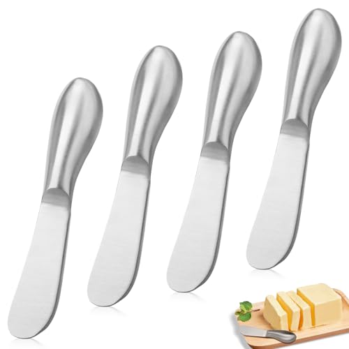4 Stück Buttermesser, Edelstahl Buttermesser Klein, Käsemesser Dessertmesser Set Marmelade Messer Tafelmesser käsemesser-Set Küchenwerkzeug Besteck für Butter, Käse und Gebäckherstellung 13,3x2,2cm von Nakutita