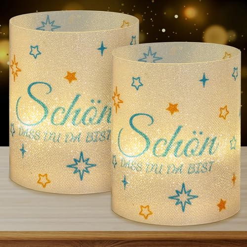Naler 12 Stück Windlicht Tischdeko mit Aufschrift Schön DASS du da bist für Geburtstag Hochzeit Taufe Kommunion (Blau) von Naler