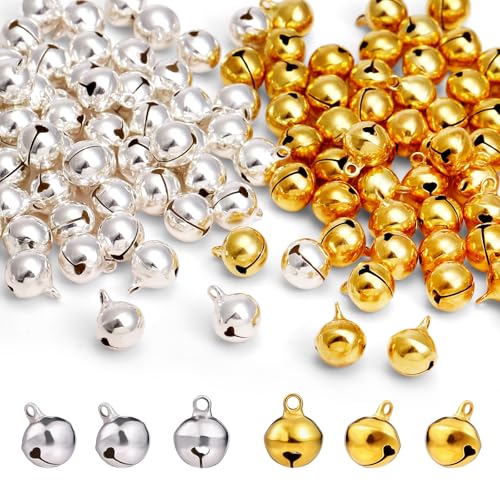 Naler 120 Stück Glöckchen zum Basteln Vintage Glöckchen Golden und Silber Schellen Glocken für Schmuck Basteln Geschenkverpackung Weihnacht Fest Dekoration, 12 mm von Naler