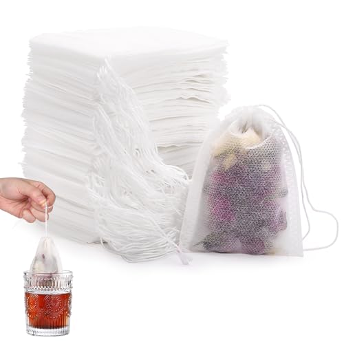 Naler 200 Stück Teefilter Papier für Losen Tee, Teebeutel Einweg Weiß Selbstbefüllbar Filterbeutel mit verschließbarem Bändchen für Tee Obsttee Teeblumen Gewürz Kräuterpulver (7 x 9 cm) von Naler