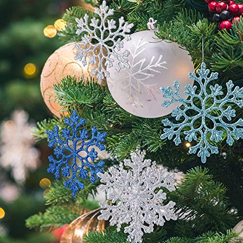 Naler 24 Stück Schneeflocken Weihnachten Deko in 4 Farben für Weihnachtsbaum Glitzer Weihnachtsbaumschmuck von Naler