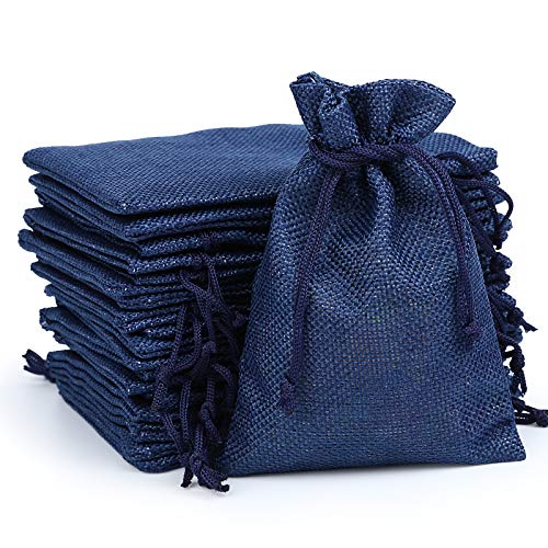 Naler 24 x Jutesäckchen Marineblau Jute Beutel für Adventskalender Stoffbeutel Natur Säckchen Geschenksäckchen - 10 x 14 cm von Naler