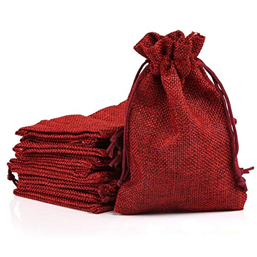 Naler 24 Stück Geschenkbeutel, Schmuck, Perlen, Jute, Tüten, Rollen, Leinen, Dekoration für Hochzeit, Weihnachten, Rot, 10 x 14 cm von Naler