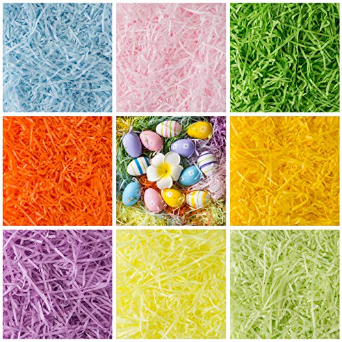 Naler 450g Ostergras Geschreddertes Papier Ostern Papierschnitzel Bunte Osterdeko Polstermaterial Korb Füllung für Osternest Osterkorb - 8 Farben, 450 Gramm von Naler