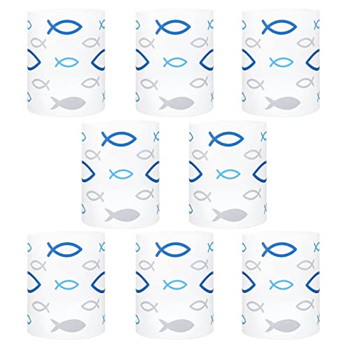 Naler 8 x Windlichter Fisch Lichthülle Teelicht-Hülle für Teelichter Taufe Kommunion Konfirmation Firmung Party Deko Tischdeko, Ø 8 cm x 10 cm von Naler