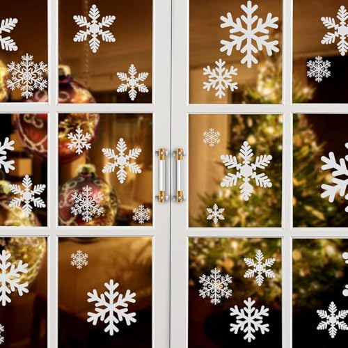 Naler 96 Schneeflocken Fensterbild Abnehmbare Fensterdeko Statisch Haftende PVC Aufkleber Winter Dekoration von Naler