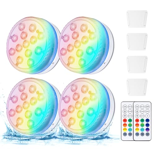 Nalezuns Unterwasser Licht,4 Stück 13 LED Poolbeleuchtung Unterwasser, LED Poollicht Beleuchtung mit RF Fernbedienung, RGB Farbwechsel Pool Dekolichter für Schwimmbad, Brunnen, Teich, Aquarium, Party von Nalezuns