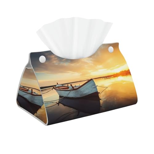Langer Taschentuchbox-Abdeckung, rechteckig, Leder, Taschentuchhalter für Badezimmer, Schminktisch, Tisch, kleines Boot auf dem Wasser von Naluecess