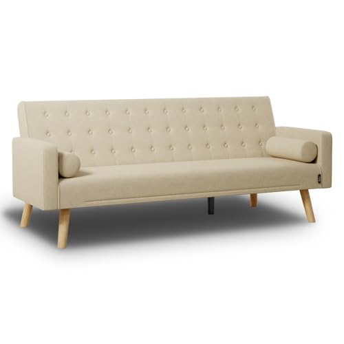 Nalui - 3-Sitzer-Schlafsofa 203x82x78cm One Dots 2 Kissen mit Verstellbarer Rückenlehne | Beige von Nalui