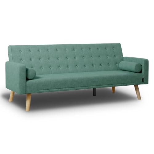 Nalui - 3-Sitzer-Schlafsofa 203x82x78cm One Dots 2 Kissen mit Verstellbarer Rückenlehne | Grün von Nalui