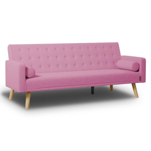 Nalui - 3-Sitzer-Schlafsofa 203x82x78cm One Dots 2 Kissen mit Verstellbarer Rückenlehne | Rosa von Nalui