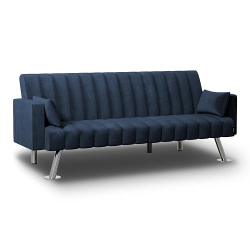 Nalui - 3-Sitzer-Schlafsofa 210x80x79cm One Lines 2 Kissen mit Verstellbarer Rückenlehne | Navy Blau von Nalui