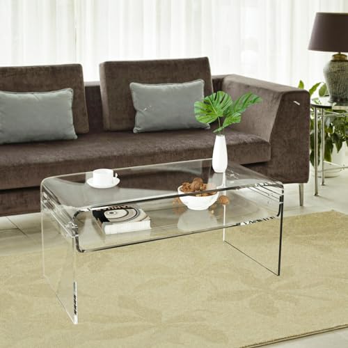 Nalwort Acryl-Couchtisch, rechteckiger Couchtisch mit offenem Ablagefach, transparenter Beistelltisch für Wohnzimmer, Schlafzimmer, 40,1 cm T x 80 cm B x 38,1 cm H von Nalwort