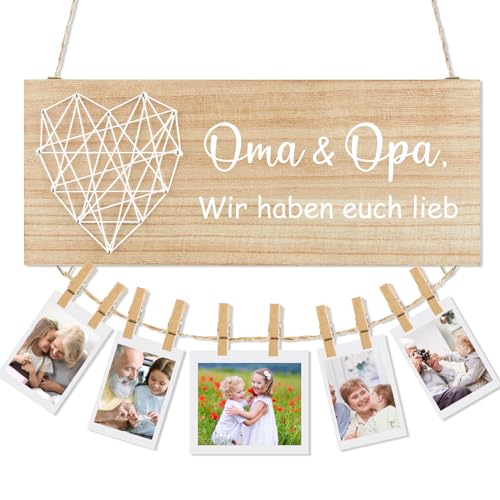 Gulfmew Geschenk für Oma und Opa Wand Bilderrahmen Collage Wir Haben Euch Lieb Holzschild mit Fotoseil und Holz Klammern Geburtstagsgeschenk für Großeltern Foto von Namalu