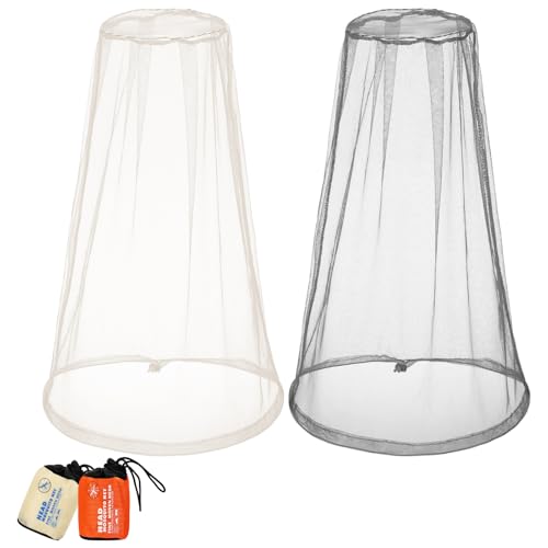 Namalu 2 Stück Mückennetz Kopfnetz Moskito Kopfnetz mit Tragetasche Fliegennetz für Gesicht für Outdoor Wandern Camping Imkerei Fliegen Midges Insekten(Beige, Hellgrau) von Namalu