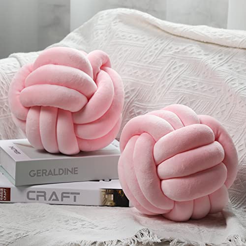 Namalu 2 Stück Plüsch Ball Knoten Kissen Rund Ästhetisch Knoten Dekokissen Weich Geknotet Wurfkissen Süß Plüsch Knoten Zierkissen für Stressabbau Kinder Zimmer Dekoration (Helles Rosa) von Namalu
