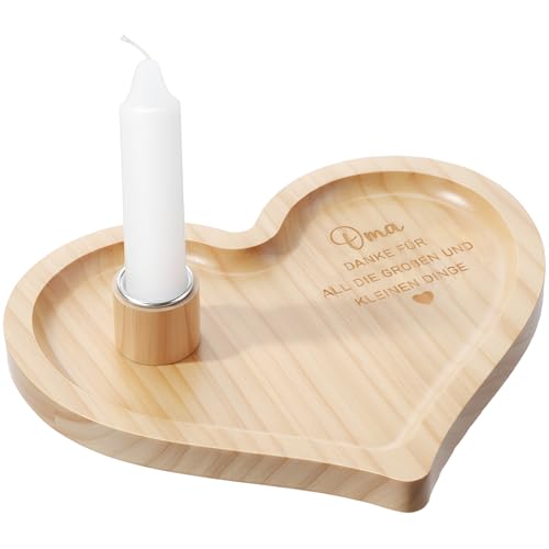 Namalu Oma Geschenk, Geschenke zu Weihnachten für Oma Holz Tablett in Herzform mit Kerzenhaltersets Personalisierte Geschenke zum Muttertag und Geburtstag von Namalu