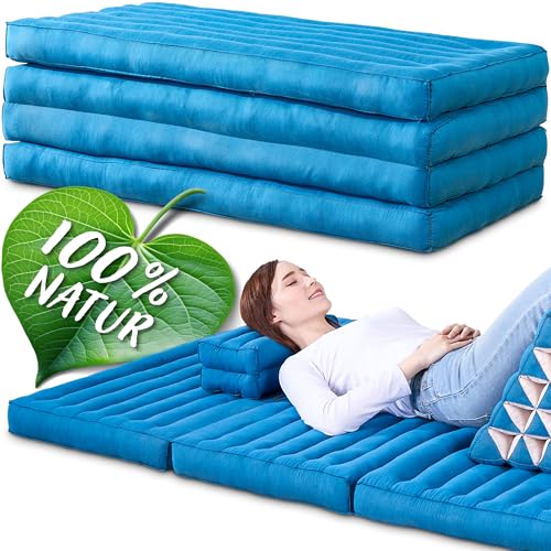 Namasdee Klappmatratze 200x110x8cm mit 100% natürlicher Kapokfüllung (Hellblau Uni) von Namasdee
