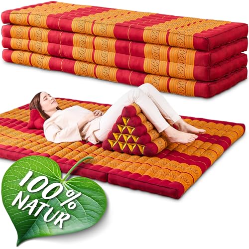 Namasdee Klappmatratze 200x140x8cm mit 100% natürlicher Kapokfüllung (Rot/Gelb) von Namasdee