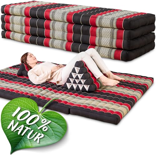 Namasdee Klappmatratze 200x140x8cm mit 100% natürlicher Kapokfüllung (Schwarz/Rot) von Namasdee