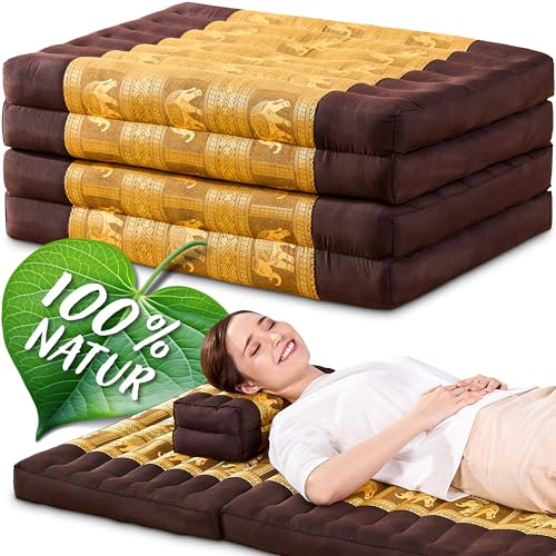 Namasdee Klappmatratze 200x80x8cm mit 100% natürlicher Kapokfüllung (Braun/Gold/Elefanten Seide) von Namasdee