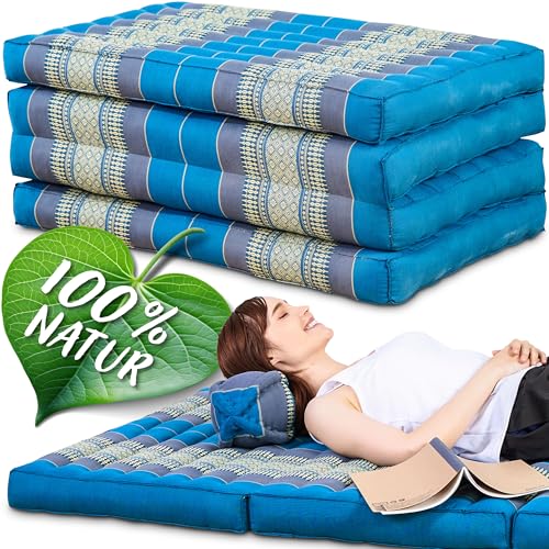 Namasdee Klappmatratze 200x80x8cm mit 100% natürlicher Kapokfüllung (Hellblau) von Namasdee