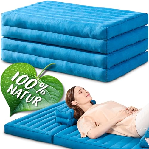 Namasdee Klappmatratze 200x80x8cm mit 100% natürlicher Kapokfüllung (Hellblau Uni) von Namasdee