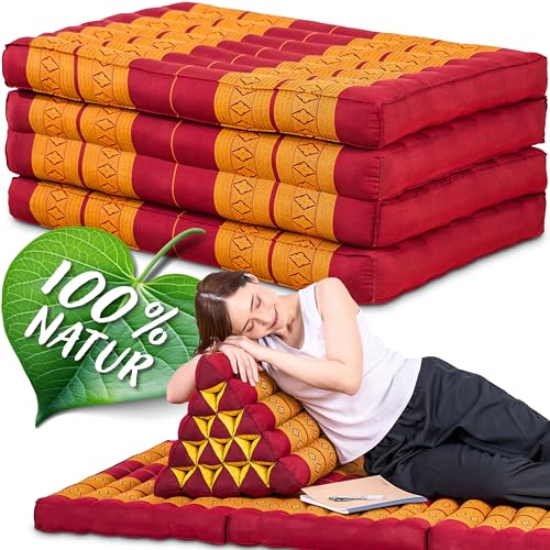 Namasdee Klappmatratze 200x80x8cm mit 100% natürlicher Kapokfüllung (Rot/Gelb) von Namasdee