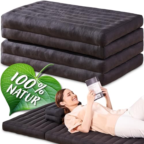 Namasdee Klappmatratze 200x80x8cm mit 100% natürlicher Kapokfüllung (Schwarz Uni) von Namasdee